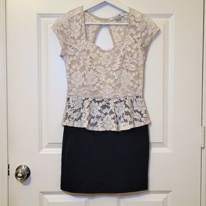 Cream lace top and black skirt dress